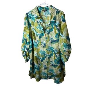 Club Z Collection Button Up Coverup Dress Women's 1X 3/4 Sleeve Floral Tunic